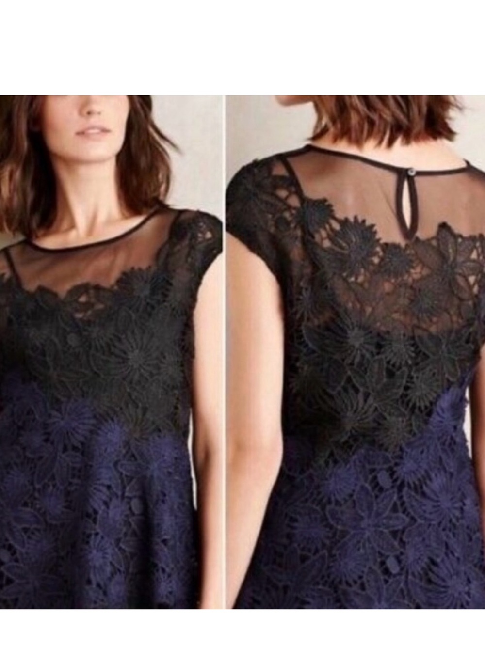 NWT Anthropologie Garden Guise Navy and Black Lace Blouse by Deletta in Medium